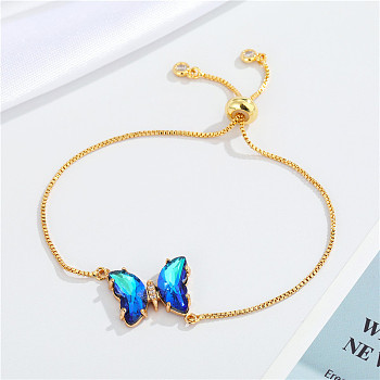 European Jewelry Simple and Elegant Crystal Butterfly Bracelet Adjustable Bracelet for Women, Blue, 0.1cm