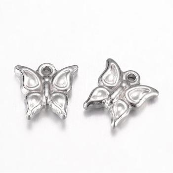 201 Stainless Steel Charms, Butterfly, Stainless Steel Color, 11x11x3.5mm, Hole: 1mm