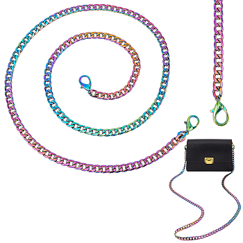 WADORN 1Pc Zinc Alloy Curb Chain Bag Handle, with Lobster Claw Clasp, Rainbow Color, 119.3x0.95cm
