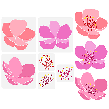 PET Hollow Out Drawing Painting Stencils, for DIY Scrapbook, Photo Album, Flower, 150~300x150~300mm, 6pcs/set