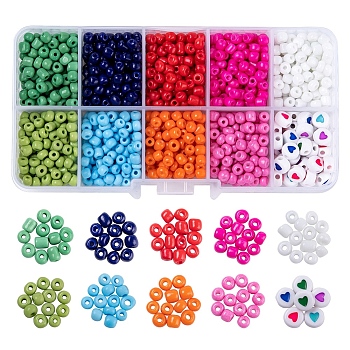 DIY Beads Jewelry Making Finding Kit, Including Opaque & Baking Paint Glass Seed Beads, Heart Pattern Acrylic Beads, Mixed Color, 945pcs/box