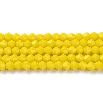 Opaque Solid Color Imitation Jade Glass Beads Strands, Faceted, Bicone, Yellow, 4x4mm, Hole: 0.8mm, about 87~98pcs/strand, 12.76~14.61 inch(32.4~37.1cm)