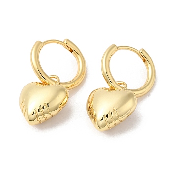 Rack Plating Brass Heart Dangle Hoop Earrings, Long-Lasting Plated, Cadmium Free & Lead Free, Real 18K Gold Plated, 34x19mm