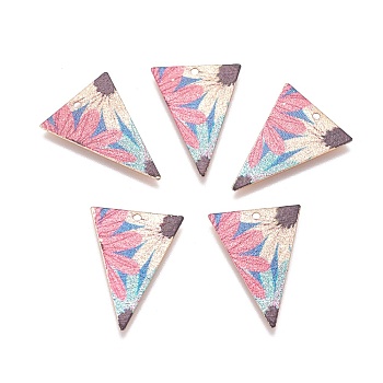 Printed Iron Pendants, Inverted Triangle, Light Gold, Colorful, 24.5x17.8x0.5mm, Hole: 1.4mm