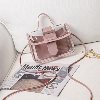 PU Leather Crossbody Bags, Transparent Women Handbags, Pink, 13x18x6cm