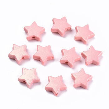 Spray Painted Acrylic Beads, Rubberized Style, Star, Salmon, 10.5x11x4mm, Hole: 1.5mm, about 1890pcs/420g