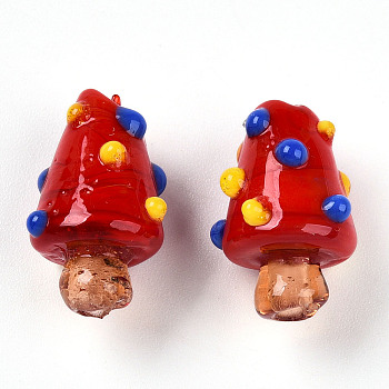 Handmade Lampwork Bumpy Beads, Mushroom Charms, Red, 17.5~20x11~14.5mm, Hole: 1~1.6mm