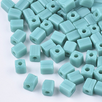 6/0 Glass Seed Beads, Round Hole, Cube & Cuboid, Dark Turquoise, 3~7x3.5x3.5mm, Hole: 1.2mm, about 4500pcs/bag