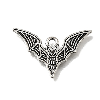 Gothic Tibetan Style Alloy Pendants, Bat Charms, Antique Silver, 16x25x1mm, Hole: 2mm
