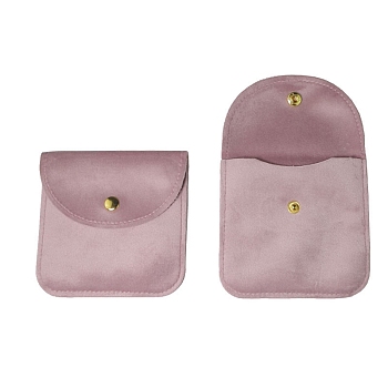 Velvet Jewelry Storage Bags with Snap Button, for Earrings, Rings, Necklaces, Square, Flamingo, 10x10cm