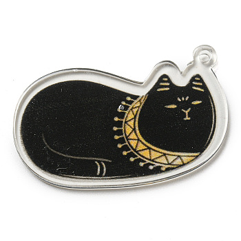 Acrylic Pendants, Cat Shape, Black, 26x40x2mm, Hole: 2mm