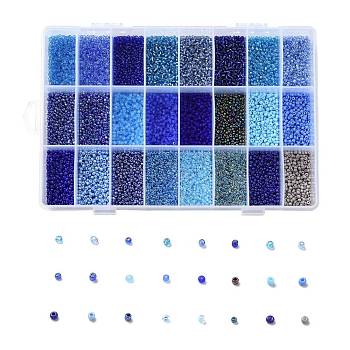 288G 24 Colors Glass Seed Beads, Round, Mixed Color, 12/0, 1.5~2.5x1.5~2mm, Hole: 0.5~1mm, 12g/color