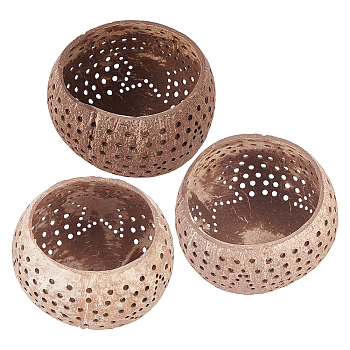 Hollow out Coconut Shell Candle Cup, Round, Dark Goldenrod, 11.5x7.8cm, Inner Diameter: 9.7x9.4cm