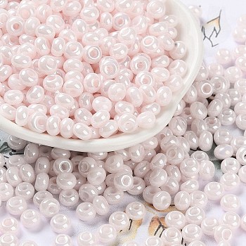 Glass Seed Beads, Opaque Colours Luster, Round, Lavender Blush, 5~5.5x3~3.5mm, Hole: 1.5~1.6mm, about 3488pcs/pound