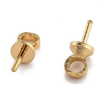 Brass Cup Pearl Peg Bails Pin Pendants, For Half Drilled Beads, Long-Lasting Plated, Real 24K Gold Plated, 7x2.5mm, Hole: 1.6mm, Pin: 1mm