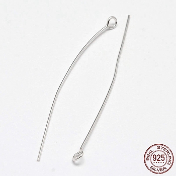 925 Sterling Silver Eye Pins, Silver, 45x0.5mm, Head: 3mm