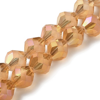 Electroplate Transparent Glass Beads Strands, Frosted, Rainbow Plated, Faceted Bicone, Sandy Brown, 10x9.5mm, Hole: 1.2mm, about 60pcs/strand, 22.76''(57.8cm)