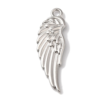 Non-Tarnish 304 Stainless Steel Pendants, Wing Charms, Stainless Steel Color, 29.5x9.5x2.5mm, Hole: 2mm