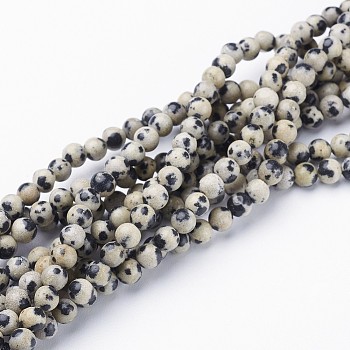 Natural Dalmatian Jasper Beads Strands, Round, 4mm, Hole: 0.8mm, about 86pcs/strand, 15 inch/Strand