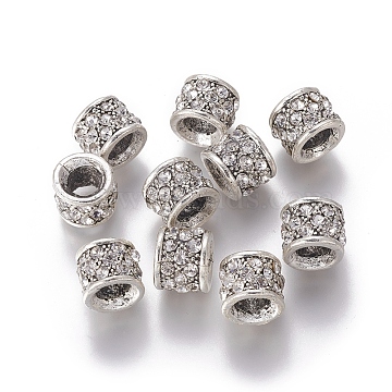 Alloy Rhinestone Beads, Column, Crystal, Antique Silver, 10.5x9mm, Hole: 5.5mm(RB-E536-01AS)