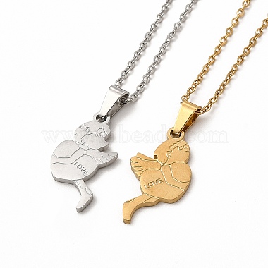Ожерелья и серьги-гвоздики с кулоном в виде сердца с парой мальчика и девочки(SJEW-E045-05GP)-2