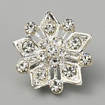 Crystal Rhinestone Flower Lapel Pin, Alloy Exquisite Brooch for Women, Silver, 23x21.5x7mm, Pin: 0.9mm(JEWB-WH0010-36A)