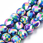 Handmade Polymer Clay Beads Strands, Round, Blue, 10.5~11.5x9.5~10.5mm, Hole: 1.8mm, about 40pcs/strand, 15.75 inch(40cm)(CLAY-T020-01)