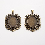 Oval Tibetan Style Alloy Pendant Cabochon Settings, Lead Free & Nickel Free & Cadmium Free, Antique Bronze, Tray: 25x18mm, 46.5x30x2mm, Hole: 7x4mm, about 151pcs/1000g(PALLOY-K109-94AB-NR)