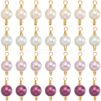 48Pcs 4 Colors ABS Plastic Imitation Pearl Pendants, with Real 18K Gold Plated Rack Plating Brass Findings and Glass Seed Beads, Round Charm, Mixed Color, 16.5x8mm, Hole: 1.6mm, 12pcs/color(KK-BBC0013-90)