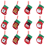 12Pcs 4 Styles Cloth Christmas Stocking Gift Bag Pendant Decoration, for Christmas Tree Hanging Decoration, Mixed Shapes, 160x120mm, 3pcs/style(FIND-SP0020-60B)