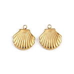 304 Stainless Steel Charms, Ion Plating(IP), Shell Charm, Real 18K Gold Plated, 12x10x2mm, Hole: 1.2mm(STAS-K295-17G)