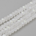 Electroplate Glass Beads Strands, Faceted, Half Plated, Matte Style, Rondelle, Clear AB, 6x4.5mm, Hole: 1mm, about 87~90pcs/strand, 15.7 inch(X-EGLA-S141-6mm-01E)