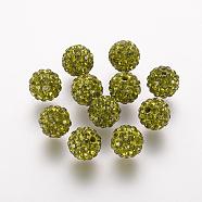 Polymer Clay Rhinestone Beads, Grade A, Round, Pave Disco Ball Beads, Olivine, 10x9.5mm, Hole: 1.5mm(RB-K050-10mm-C06)