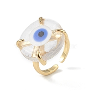 Lampwork Evil Eye Open Cuff Ring, Golden Brass Lucky Jewelry for Women, Lead Free & Cadmium Free, White, Inner Diameter: 16mm(RJEW-C051-01G-02)