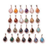 Natural & Synthetic Mixed Gemstone Pendants, Teardrop Charms, with Rose Gold Tone Rack Plating Brass Findings, 32x19x10mm, Hole: 8x5mm(G-H283-04RG)