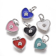 Brass Micro Pave Cubic Zirconia Pendants, with Enamel, Heart, Platinum, Mixed Color, 10x9x2mm, Hole: 3mm(ZIRC-I026-06P)