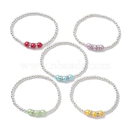 ABS Plastic Imitation Pearl & Brass Beaded Stretch Bracelet, Mixed Color, Inner Diameter: 2-1/8 inch(5.4cm)(BJEW-JB10155)