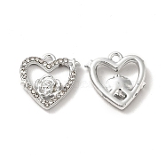 Crystal Rhinestone Pandants, with Rack Plating Alloy Findings, Nickel Free, Heart with Flower Charms, Platinum, 14x14x2.5mm, Hole: 1.5mm(ALRI-O024-03P)