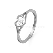 Heart 304 Stainless Steel Finger Ring foe Women, Cubic Zirconia Solitaire Ring, Stainless Steel Color, 6.5mm, US Size 6~9(16.5~18.9mm)(RJEW-C086-15-P)