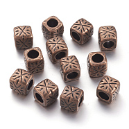 Tibetan Style Spacer Beads, Zinc Alloy, Lead Free & Nickel Free & Cadmium Free, Column, Red Copper Color, 9x9x9mm, Hole: 5.5mm(RLF0986Y-NF)