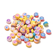 Handmade Polymer Clay Beads, Flat Round with Musical Note Pattern, Mixed Color, 9.5~10x4.5~5mm, Hole: 1.6~1.8mm(CLAY-B003-18)