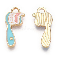 Alloy Charms, with Enamel, Cadmium Free & Lead Free, Light Gold, Toothbrush, Pale Turquoise, 8.5x18x1.5mm, Hole: 1.8mm(ENAM-S119-074A-RS)