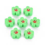Handmade Polymer Clay Beads, Flower with Smiling Face, Lime, 9~10x4mm, Hole: 1.5mm(CLAY-S096-011D)