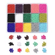 300G 15 Colors 12/0 Grade A Round Glass Seed Beads, Baking Paint, Mixed Color, 2x1.5mm, Hole: 0.7mm, 20g/color, about 20000pcs/box(SEED-JP0011-10-2mm)