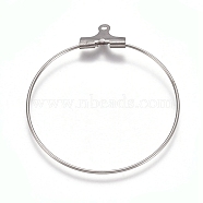 304 Stainless Steel Wire Pendants, Hoop Earring Findings, Ring, Stainless Steel Color, 22 Gauge, 35.5x31x0.6mm, Hole: 1mm(STAS-M274-020E)