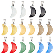SUPERFINDINGS 48Pcs 8 Colors Transparent & Imitation Jade Spray Painted Glass Pendants, with Platinum Plated Brass Bails, Crescent Moon, Mixed Color, 21.5x10.5x6mm, Hole: 4mm, 6pcs/color(GLAA-FH0001-39)