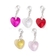 Glass Heart Pendant Decoration, with 304 Stainless Steel Lobster Claw Clasps, Silver, 32~33mm(HJEW-JM01414-02)