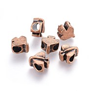 Alloy European Beads, Large Hole Beads, Plane, Red Copper, 12x11x7mm, Hole: 4.5~5mm(MPDL-L023-07R-NF)
