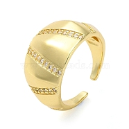 Plating Brass Micro Pave Cubic Zirconia Open Cuff Rings, Real 18K Gold Plated, Adjustable(RJEW-K266-16A-G)
