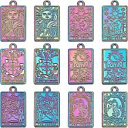 12Pcs 6 Style Rack Plating Rainbow Color Alloy Pendants, Cadmium Free & Nickel Free & Lead Free, Tarot Charms, 23.5x14.5x1.5mm, Hole: 1.8mm, 2pcs/style(FIND-CA0004-52)